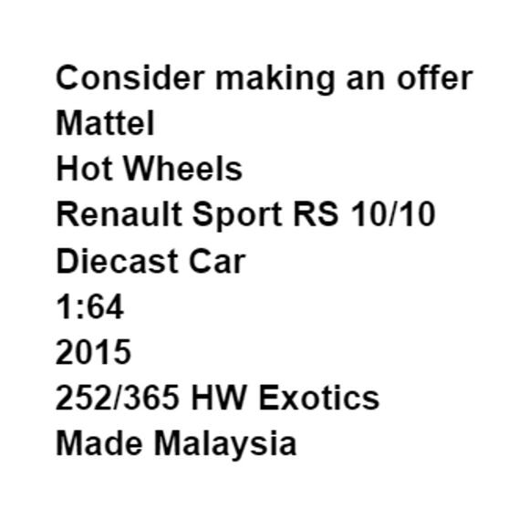 Hot Wheels Renault Sport RS 10/10 Diecast Car 252/365 HW Exotics 2015 Blue - Picture 2 of 11